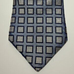 Tommy Hilfiger Blue Gray Square Pattern Silk Tie
